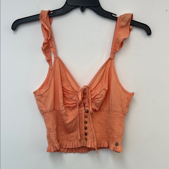 Roxy Tops - Elegant Coral Ruffle Strap Crop Top